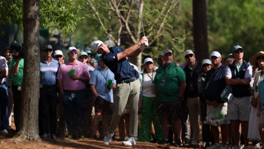 AUGUSTA, GEORGIA - APRIL 11: Nick Dunlap of the United States plays a shot from the pine straw on the 13th hole during the second round of the 2025 Masters Tournament at Augusta National Golf Club on April 11, 2025 in Augusta, Georgia. Richard Heathcote/Getty Images/AFP (Photo by Richard HEATHCOTE / GETTY IMAGES NORTH AMERICA / Getty Images via AFP)
